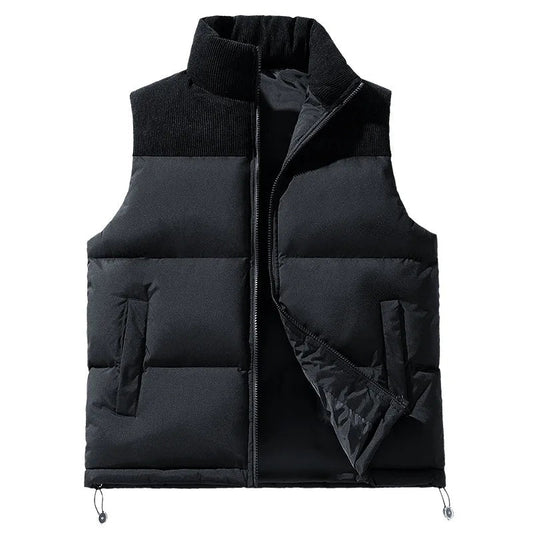 Men's Two-Tone Quilted Puffer Vest in Black - front view
