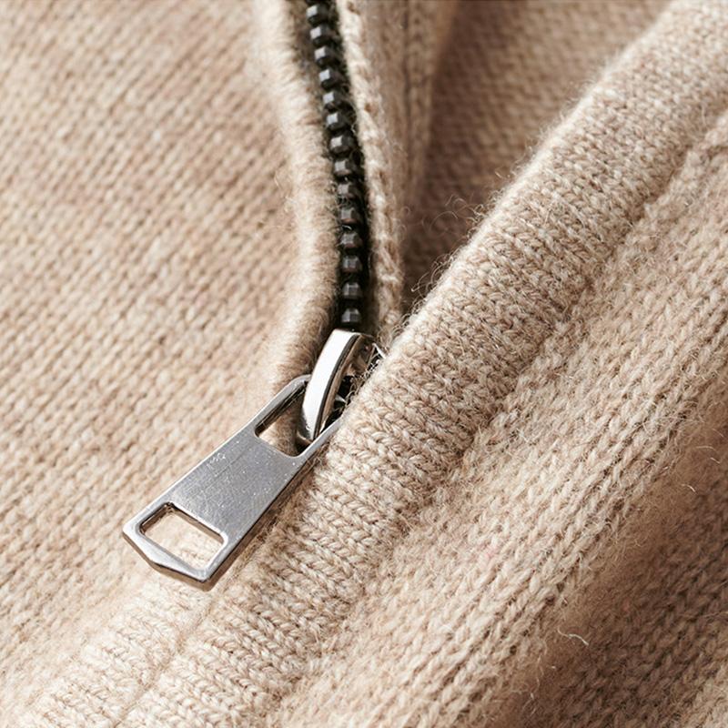 Men's Zip Collar Knit Sweater in White - alternate angle showing fit and fabric detail