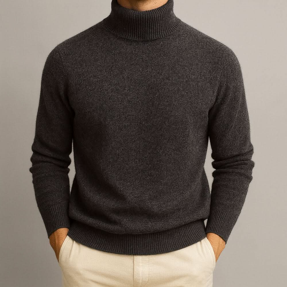 Men's Mock Neck Sweater in Black - front view