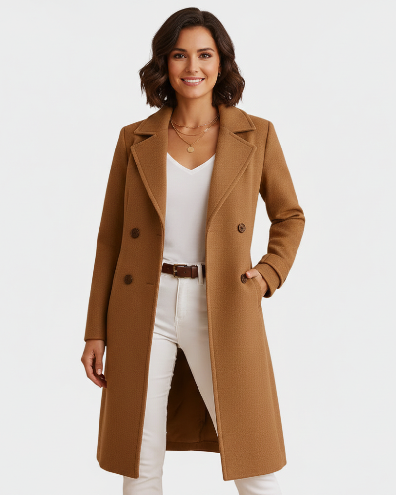 Women's Tailored Mid-Length Coat in Brown - front view