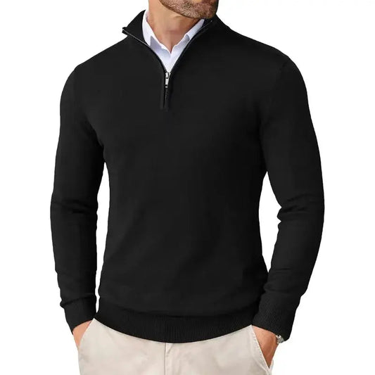 Men's Fine Knit Half-Zip Sweater in Black - front view