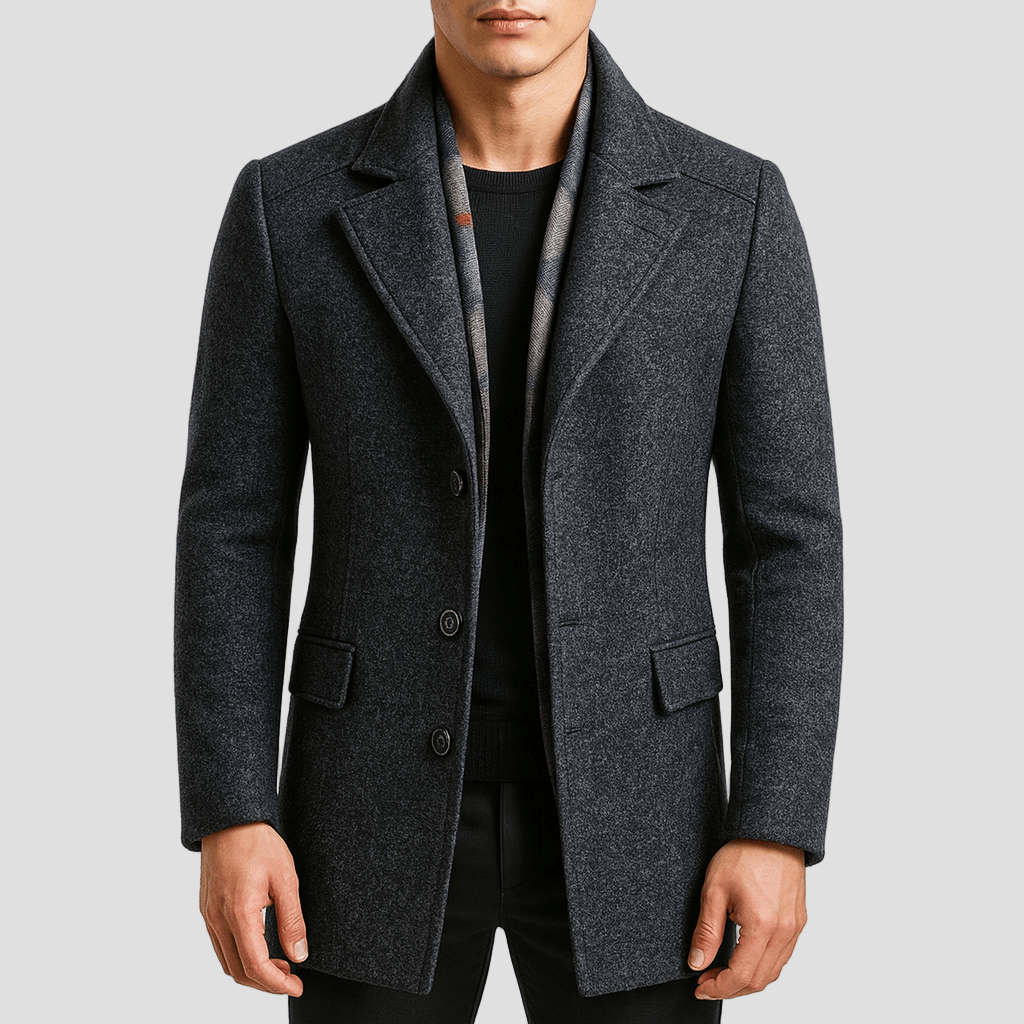Men's Notch Lapel Wool-Blend Blazer Coat in Gray - front view