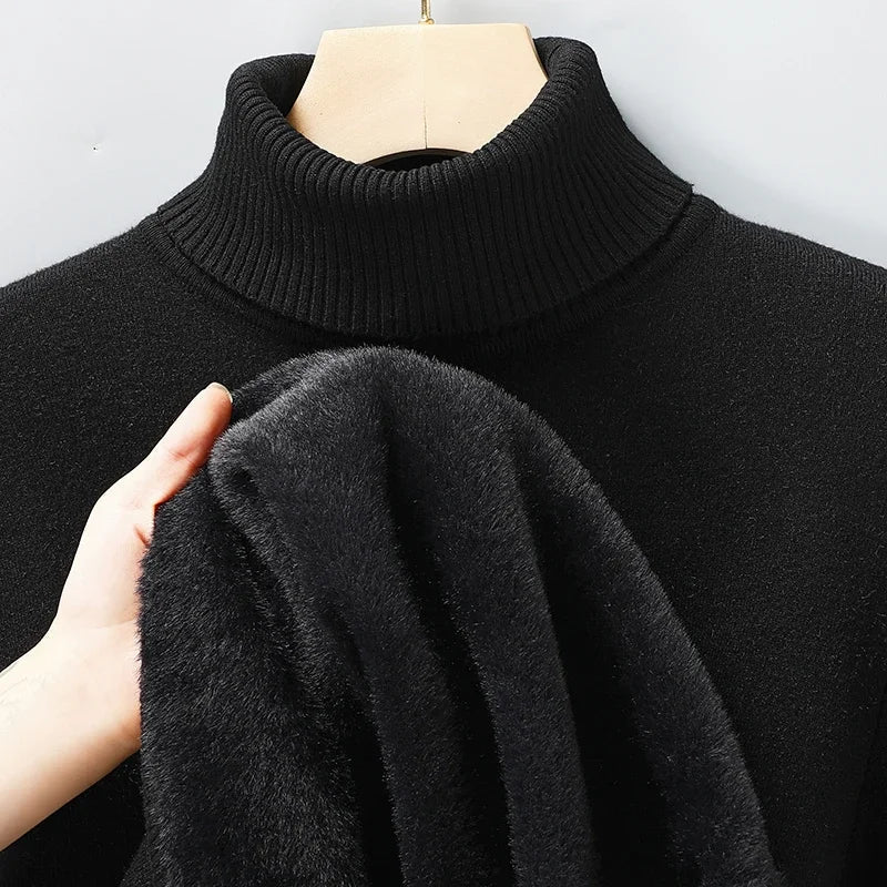 Men's Brushed Knit Turtleneck Sweater in Black - alternate angle showing fit and fabric detail