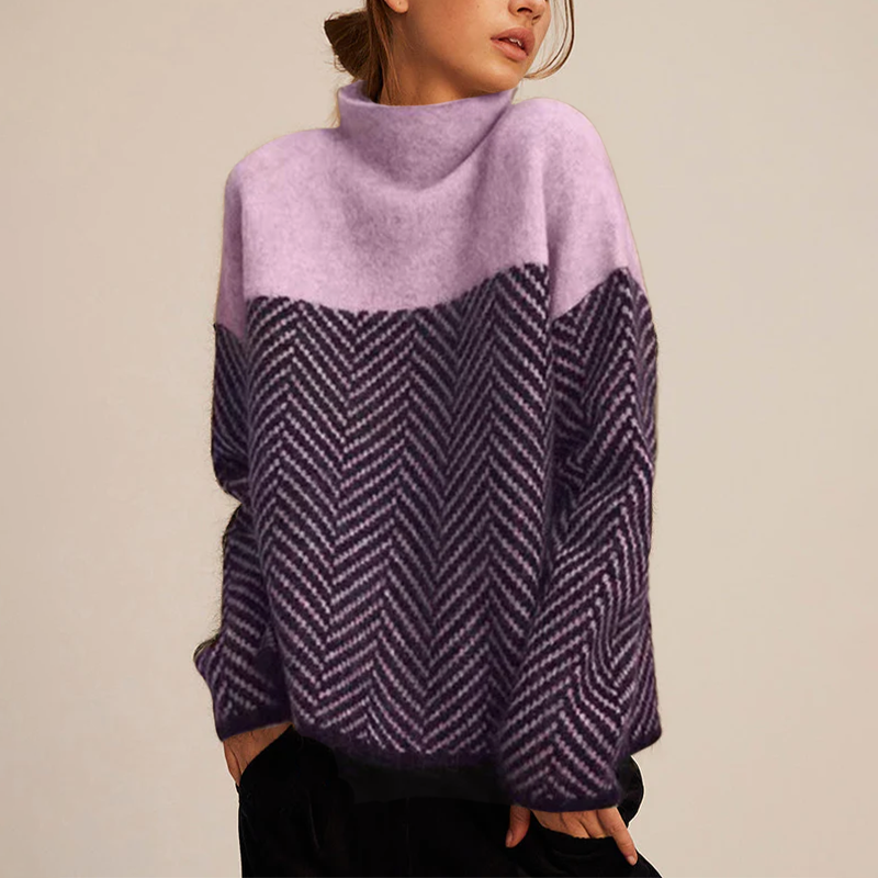 Women's Colour Block Turtleneck Sweater in Lilac - front view