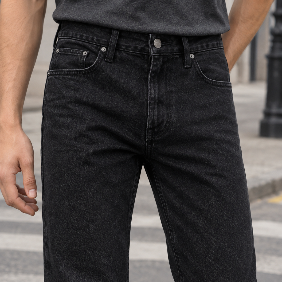 Men's Black Flared Jeans in Black - alternate angle showing fit and fabric detail