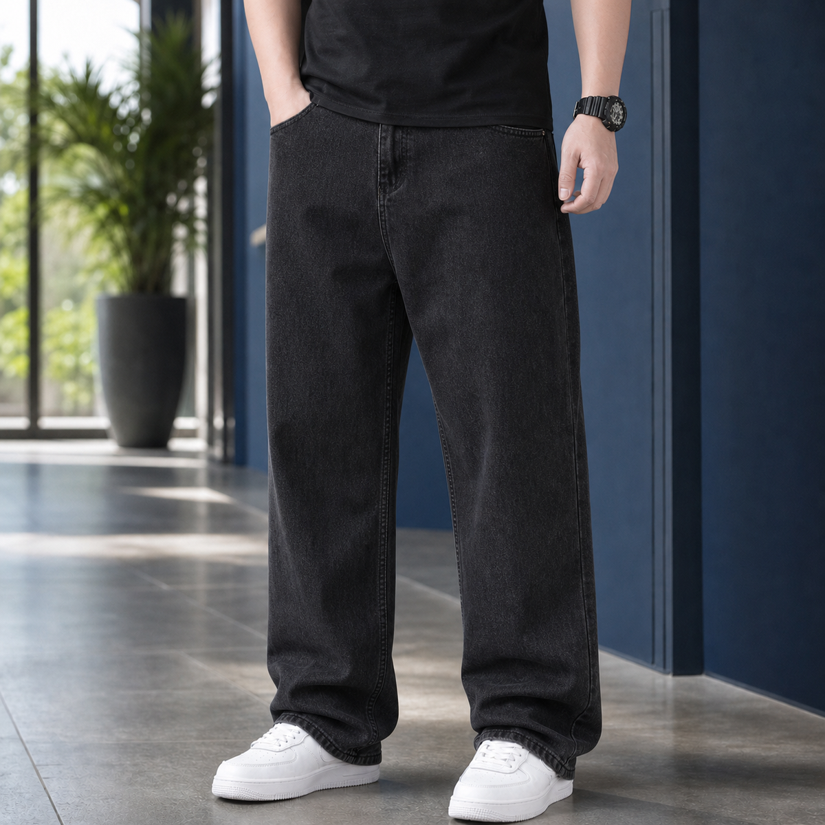 Men's Relaxed Fit Jeans in Black - front view