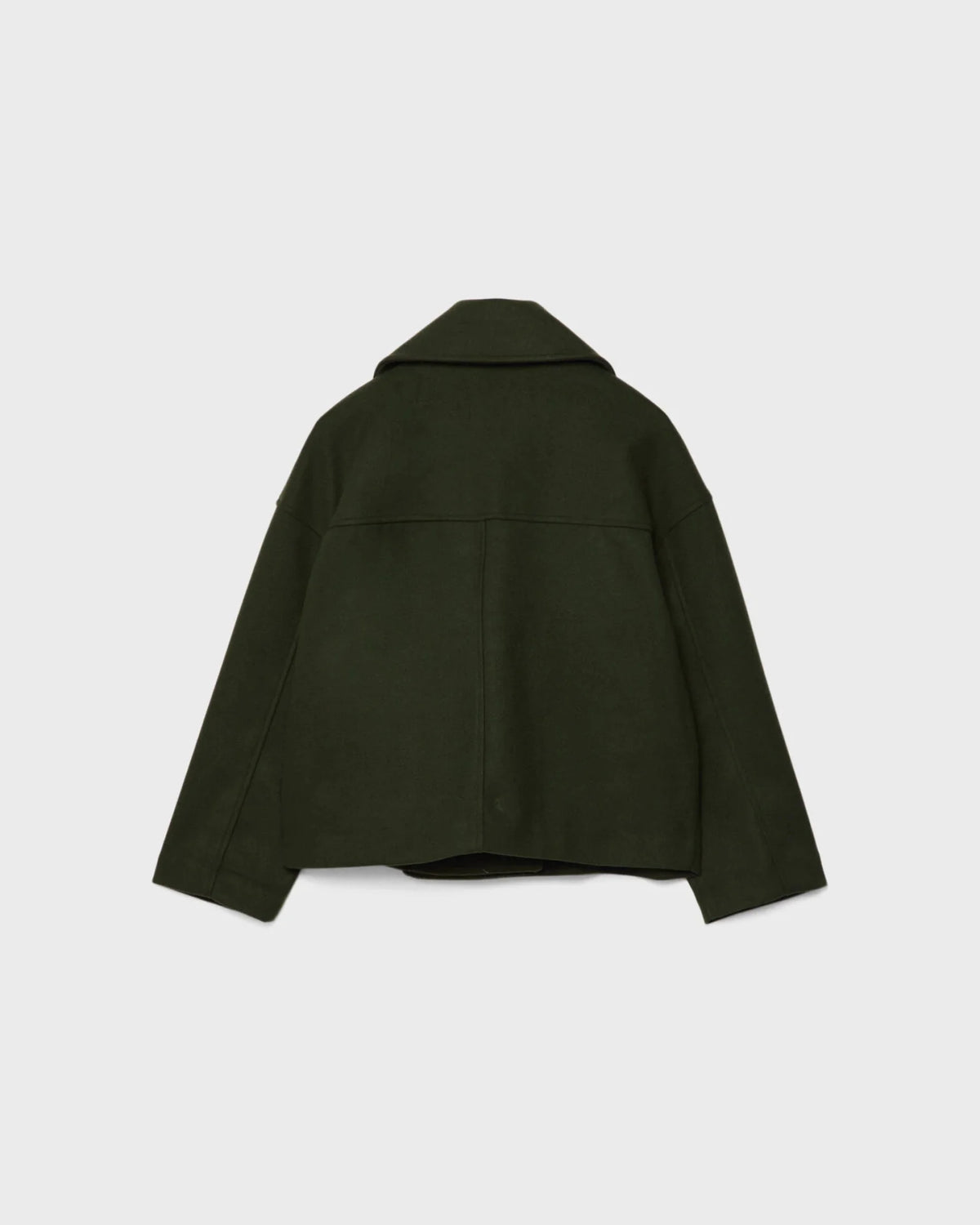 Women's Cropped Double-Breasted Pea Coat in Green - alternate angle showing fit and fabric detail
