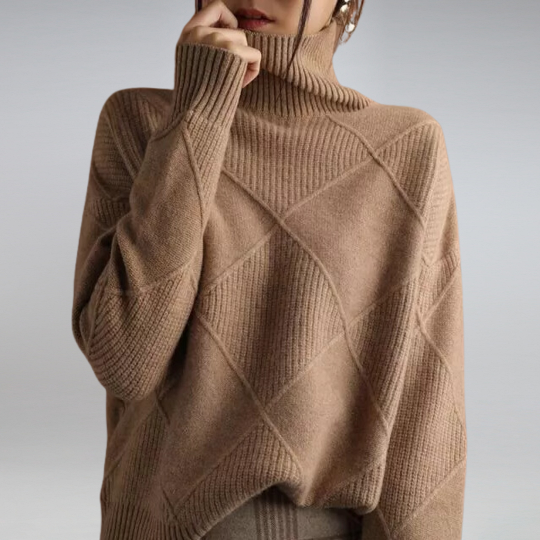 Women's Relaxed Turtleneck Sweater in Brown - front view