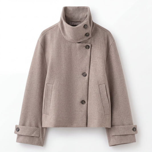 Women's Cropped Wool-Blend Style Jacket in Grey - front view