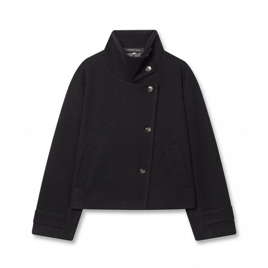 Women's Cropped Wool-Blend Style Jacket in Black - front view
