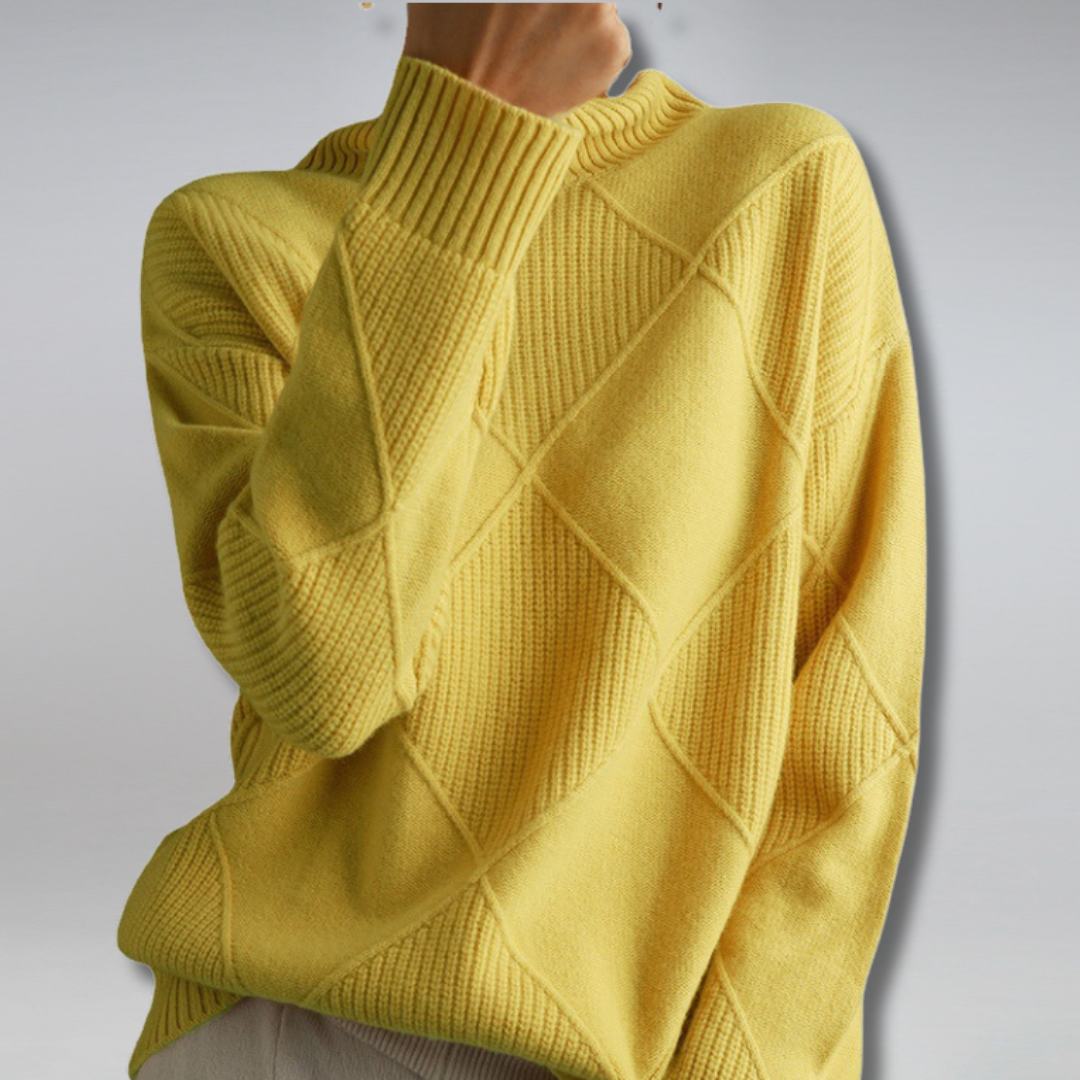 Women's Relaxed Turtleneck Sweater in Yellow - front view