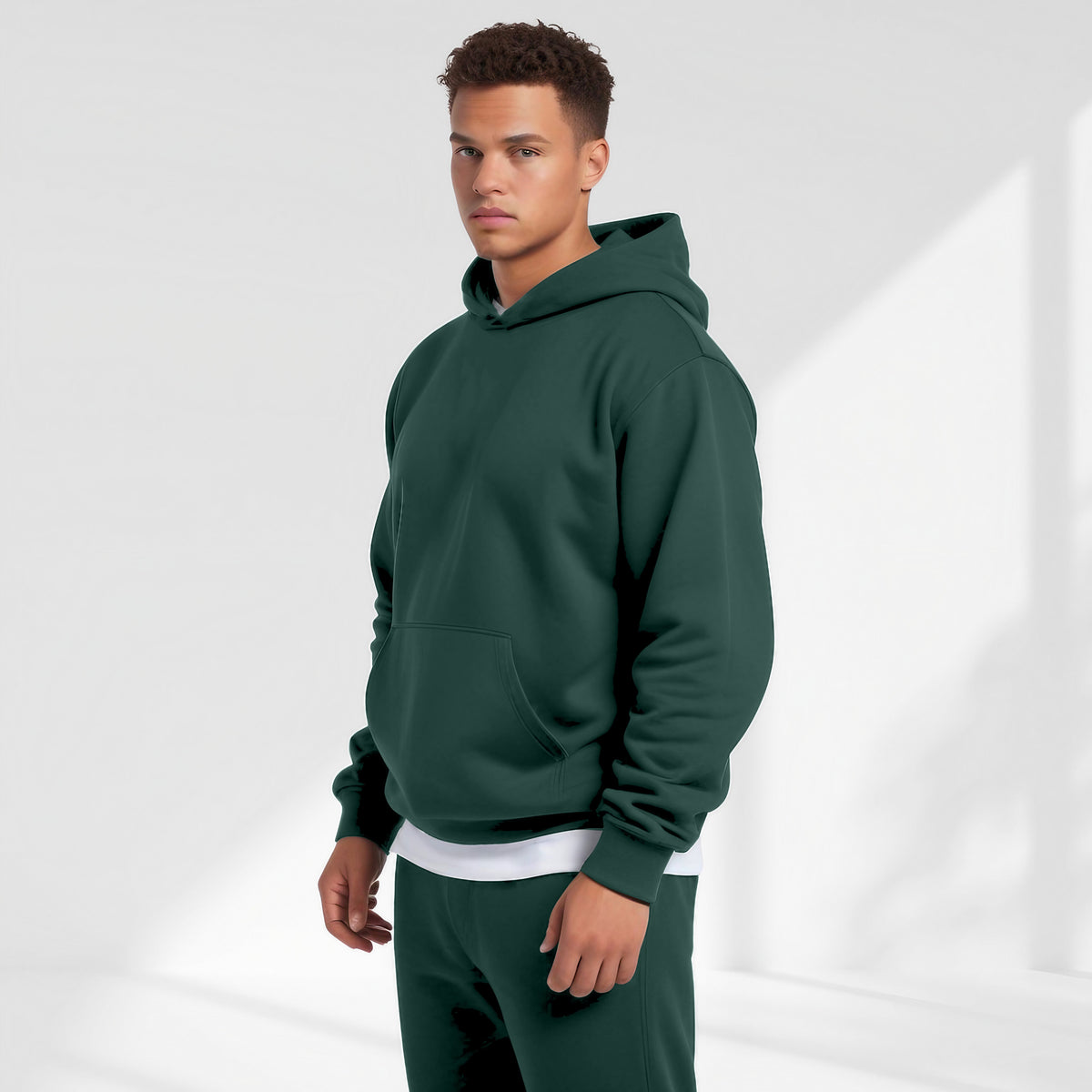 Men's Oversized Pullover Hoodie in Green - front view