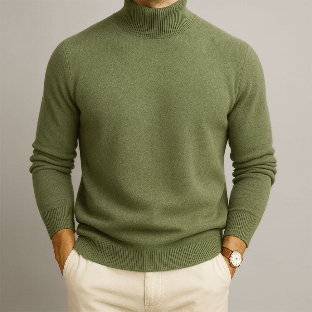 Men's Mock Neck Sweater in Green - front view