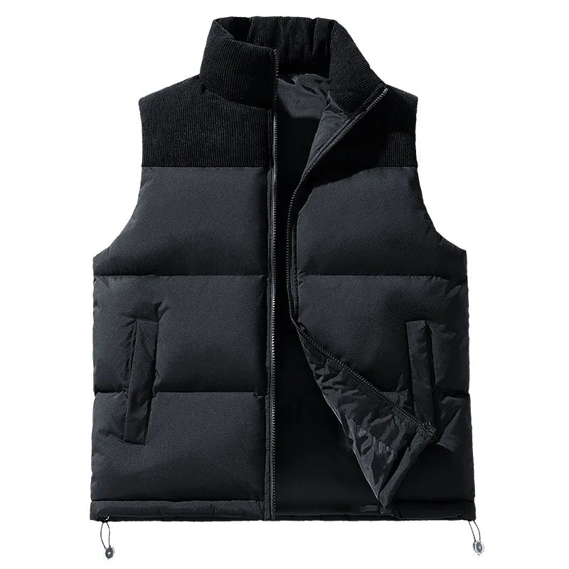 Men's Two-Tone Quilted Puffer Vest in Black - front view