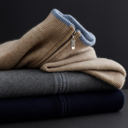 Men's Full-Zip Knit Jacket in Camel - alternate angle showing fit and fabric detail