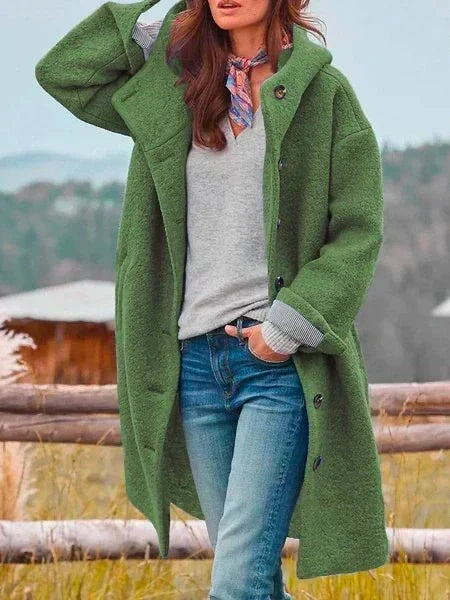 Women's Hooded Teddy Coat in Green - front view