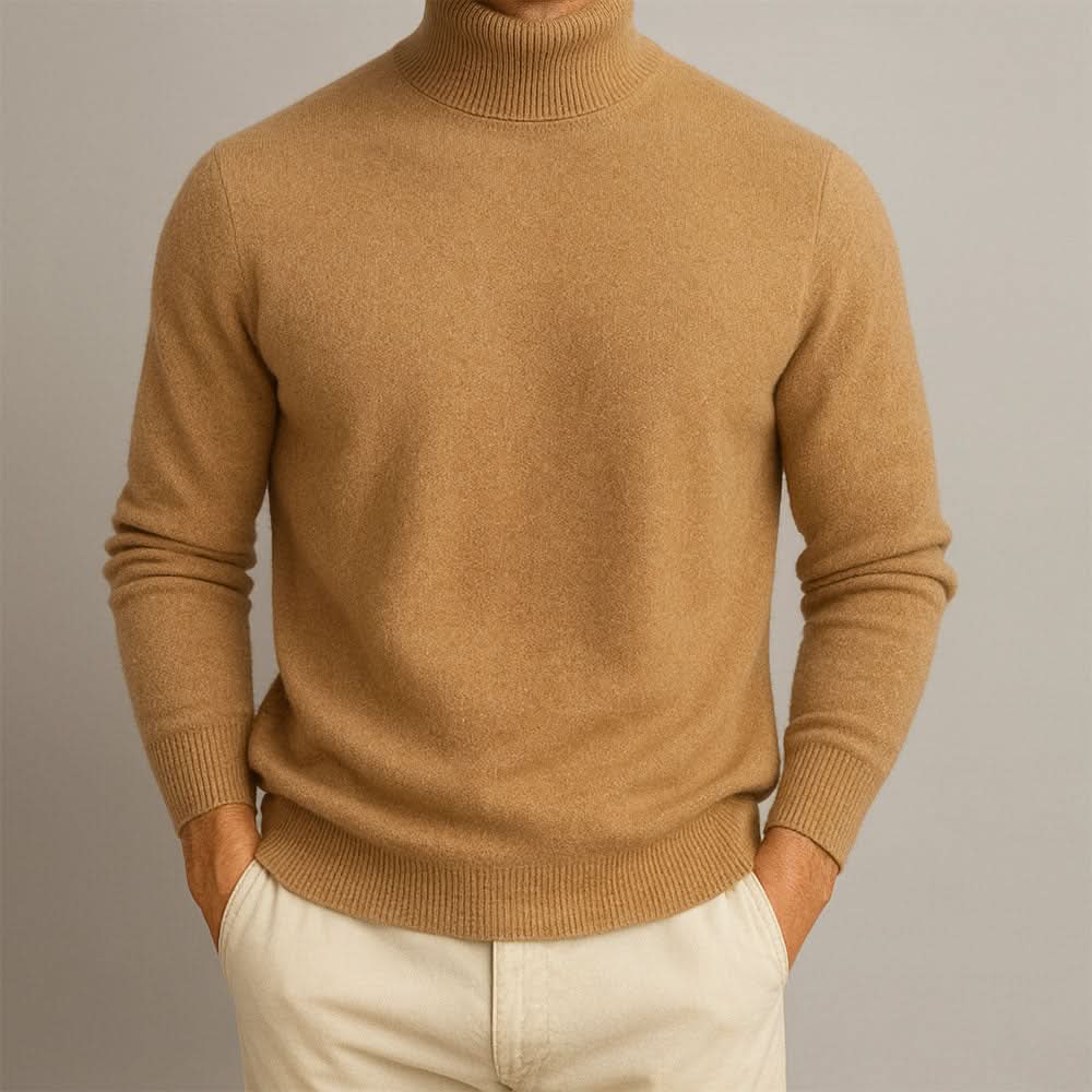 Men's Mock Neck Sweater in Brown - front view