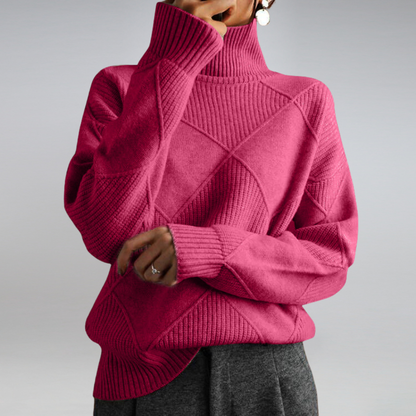 Women's Relaxed Turtleneck Sweater in Pink - front view