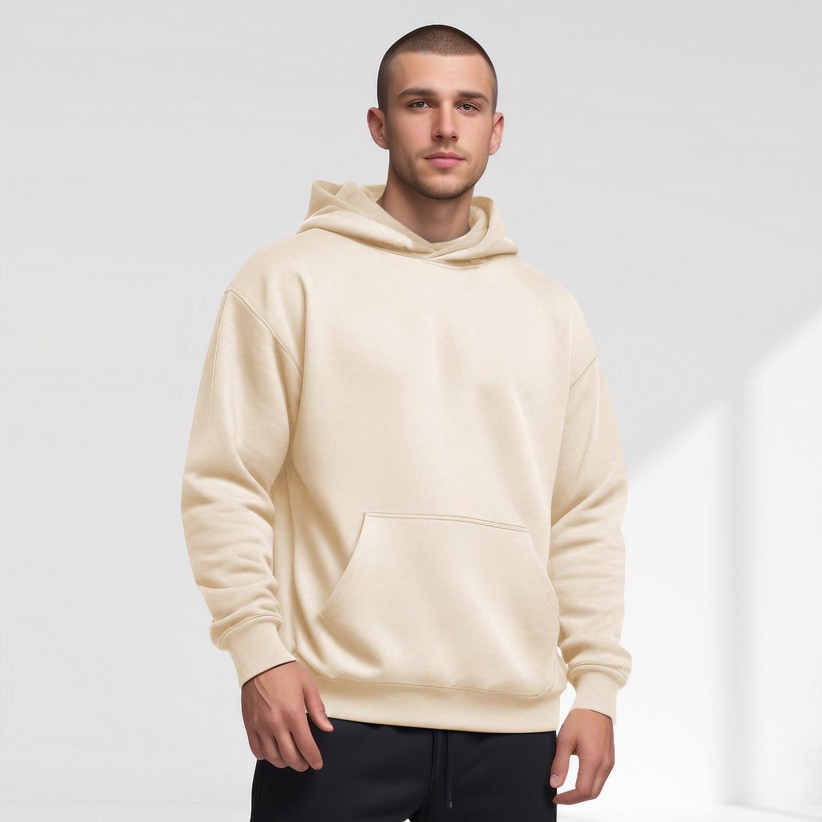 Men's Oversized Pullover Hoodie in Cream - front view