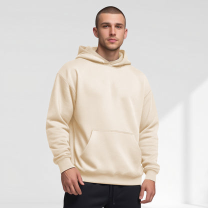 Men's Oversized Pullover Hoodie in Cream - front view