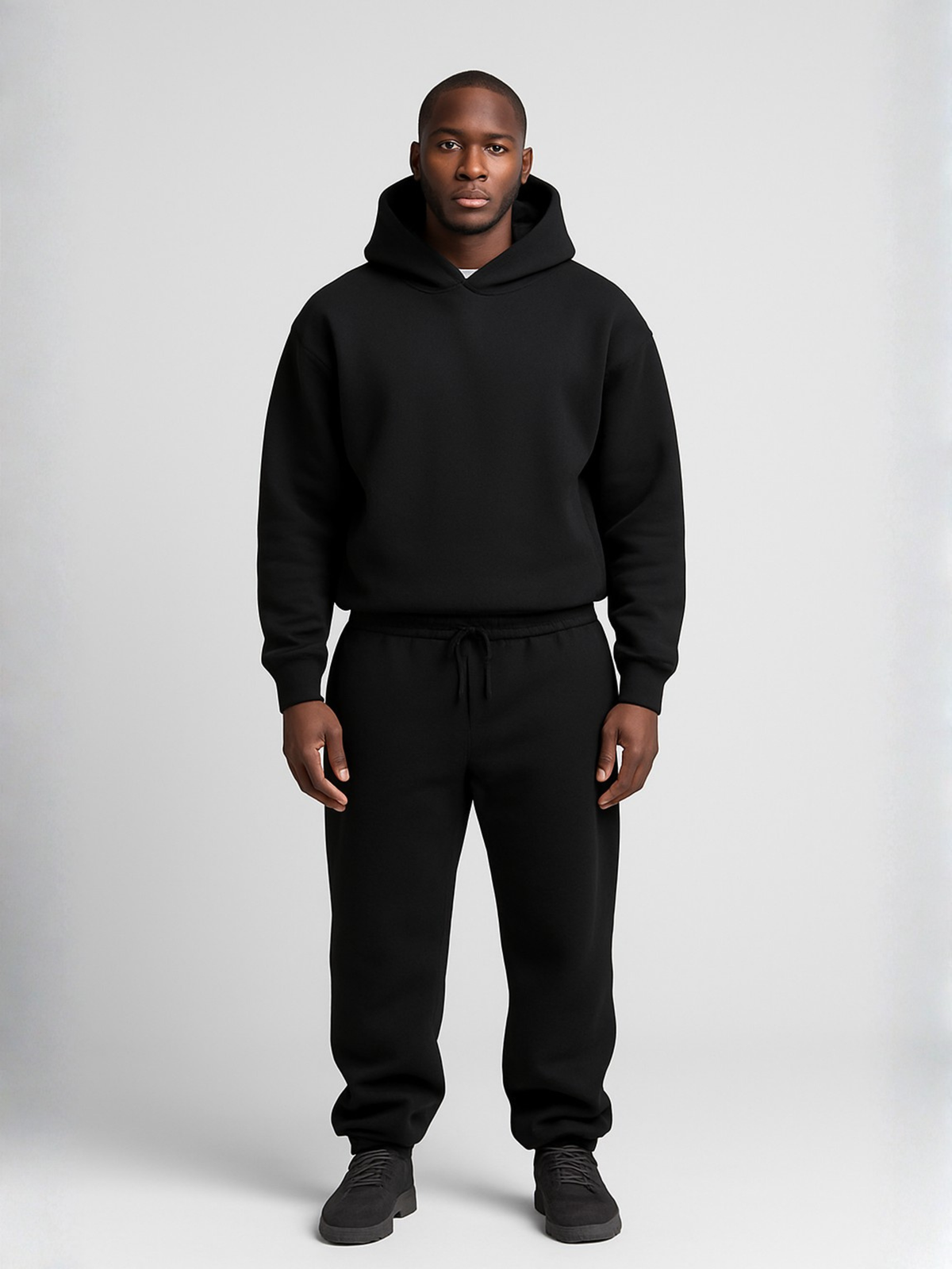 Men's Hoodie and Jogger Set in Black - front view