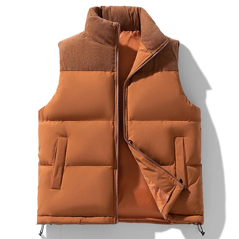 Men's Two-Tone Quilted Puffer Vest in Orange - front view