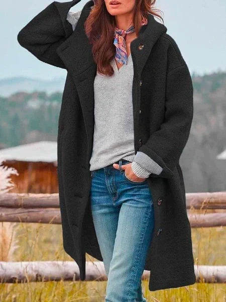Women's Hooded Teddy Coat in Black - front view