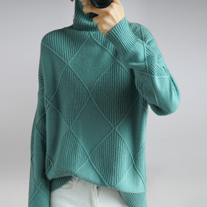 Women's Relaxed Turtleneck Sweater in Turquoise - front view
