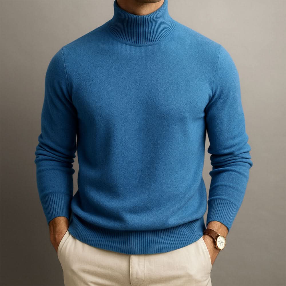 Men's Mock Neck Sweater in Blue - front view