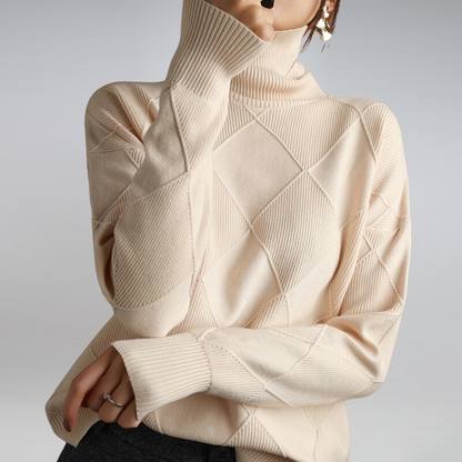 Women's Relaxed Turtleneck Sweater in Beige - front view