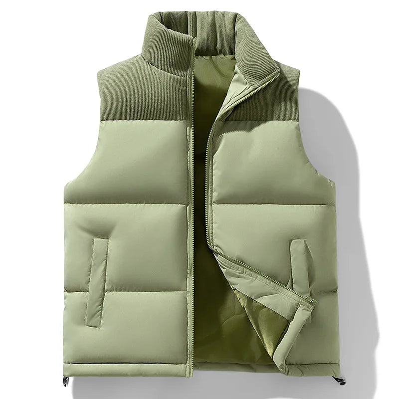 Men's Two-Tone Quilted Puffer Vest in Green - front view