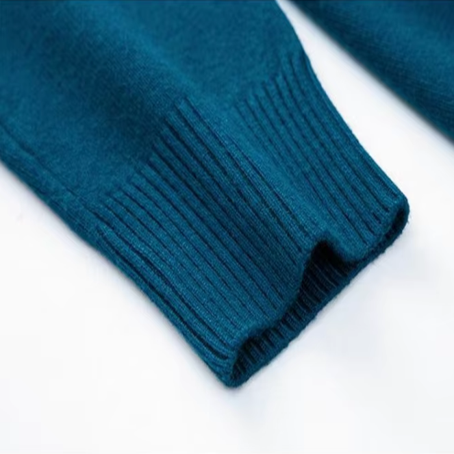 Men's Classic Fold-Over Turtleneck Sweater in Blue - alternate angle showing fit and fabric detail