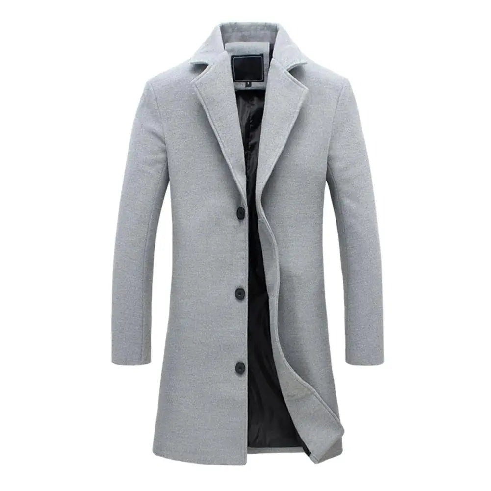 Men's Single-Breasted Long Overcoat in Light Grey - front view