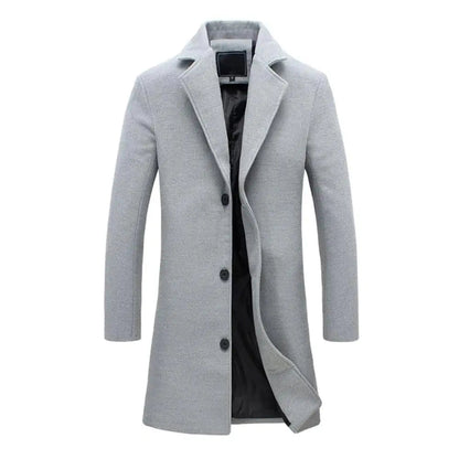 Men's Single-Breasted Long Overcoat in Light Grey - front view