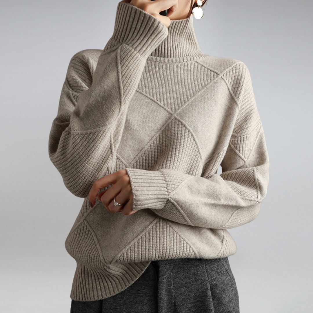 Women's Relaxed Turtleneck Sweater in Khaki - front view
