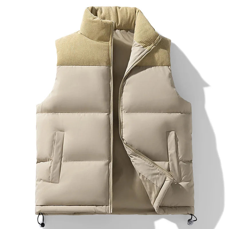 Men's Two-Tone Quilted Puffer Vest in Khaki - front view