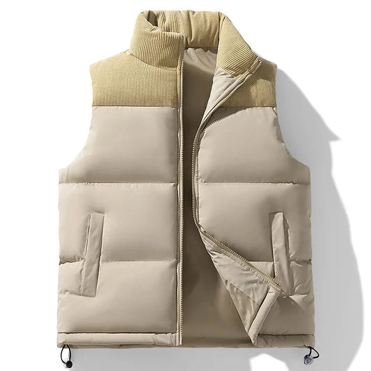 Men's Two-Tone Quilted Puffer Vest in Khaki - front view