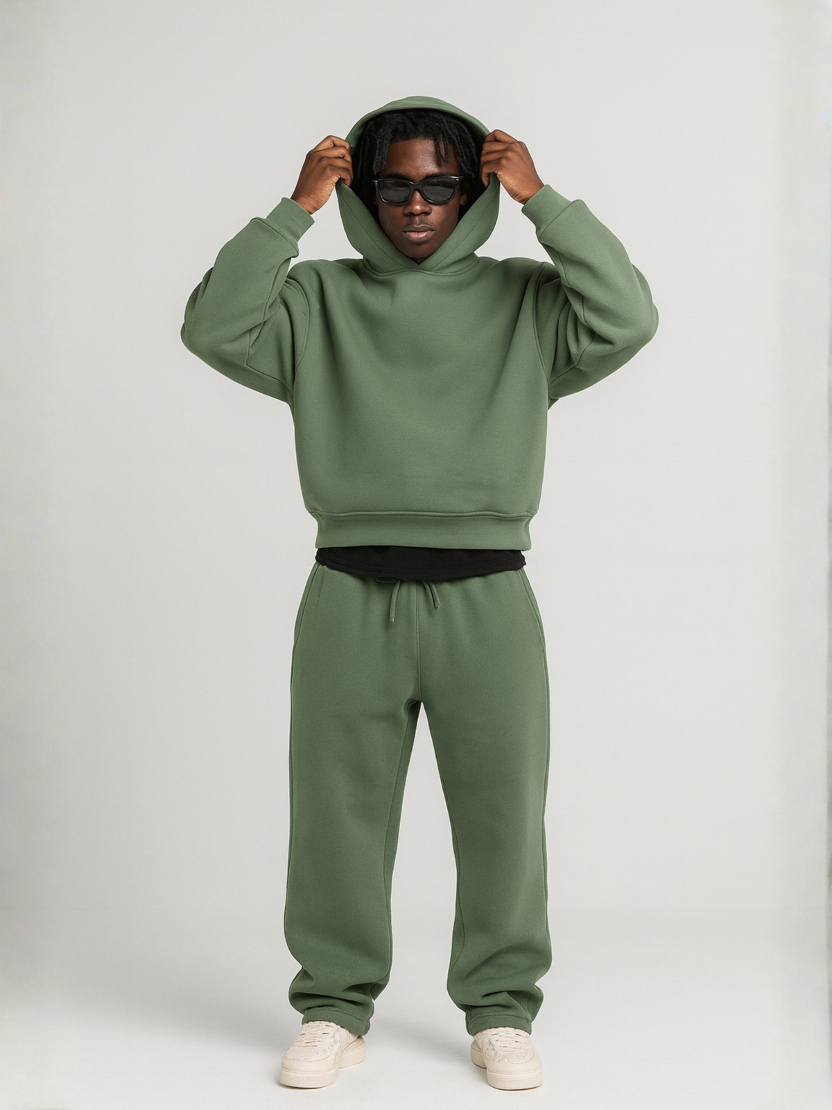 Men's Hoodie and Jogger Set in Army Green - front view