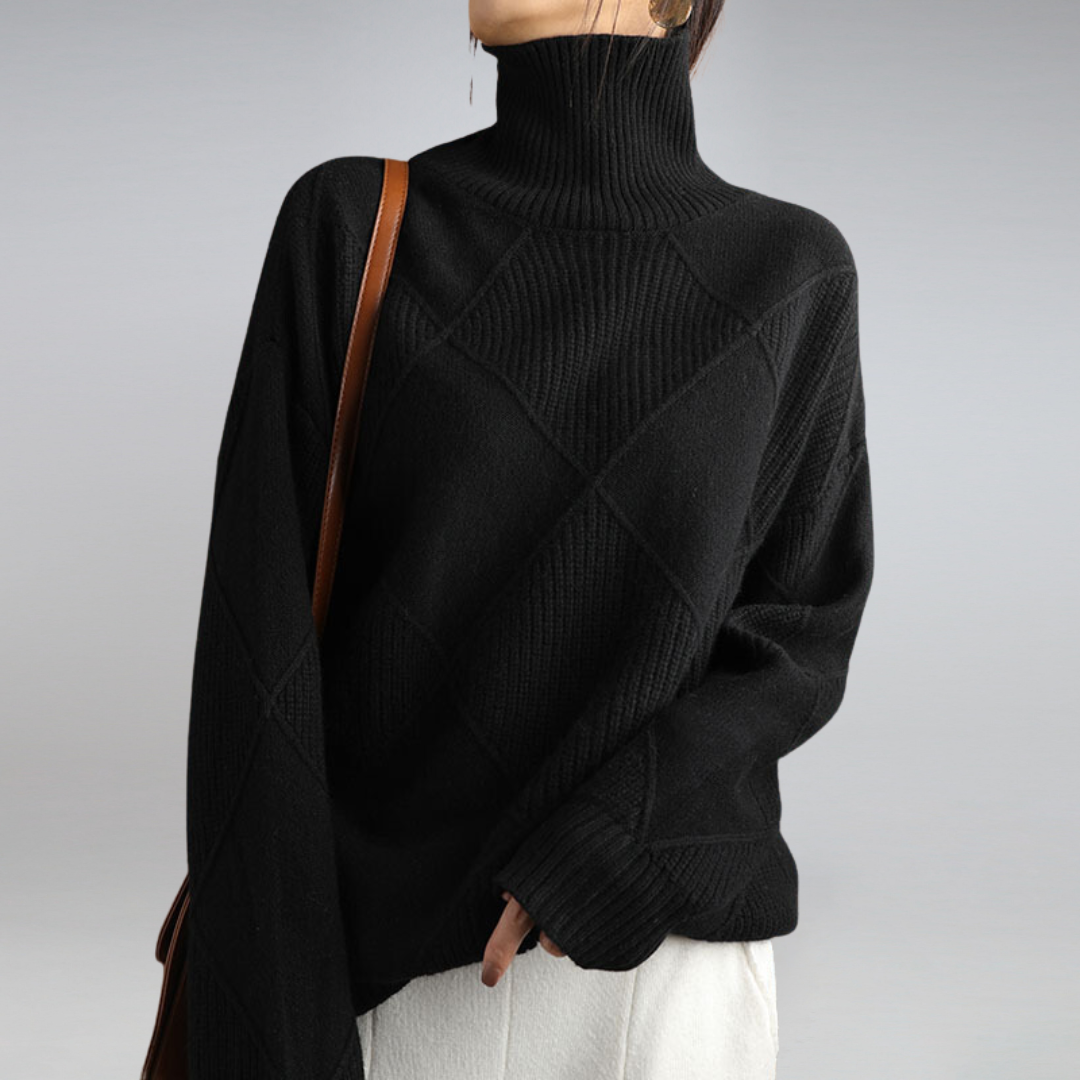 Women's Relaxed Turtleneck Sweater in Black - front view