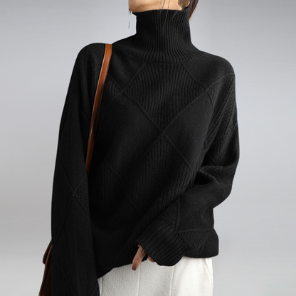 Women's Relaxed Turtleneck Sweater in Black - front view
