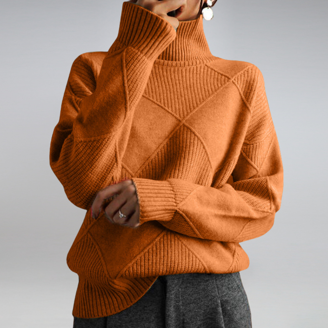 Women's Relaxed Turtleneck Sweater in Orange - front view