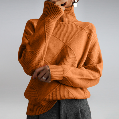 Women's Relaxed Turtleneck Sweater in Orange - front view