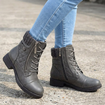 Women's Quilted Lace-Up Ankle Boots in Grey - front view