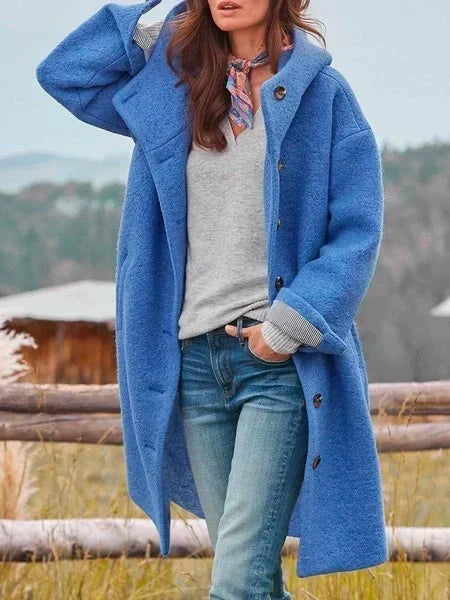Women's Hooded Teddy Coat in Blue - front view