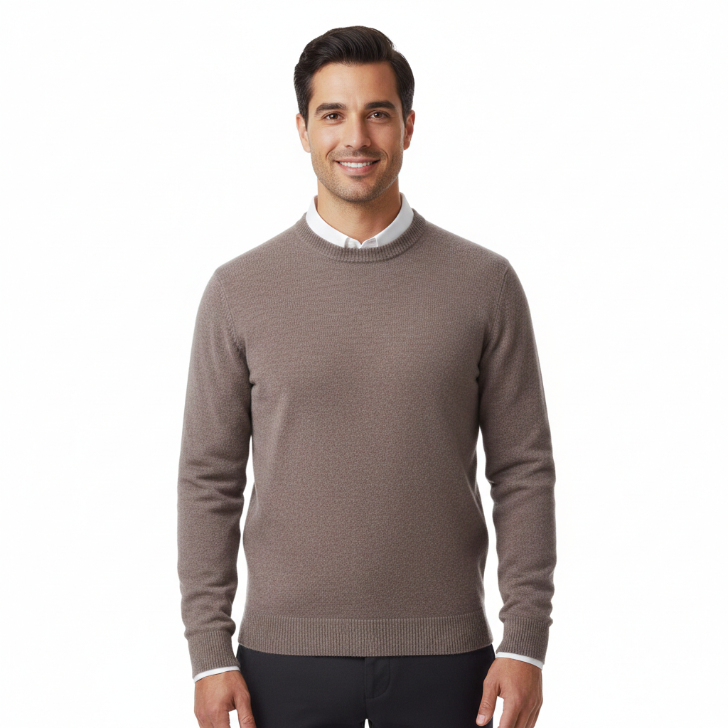Men's Classic Crew Neck Sweater in Brown - front view
