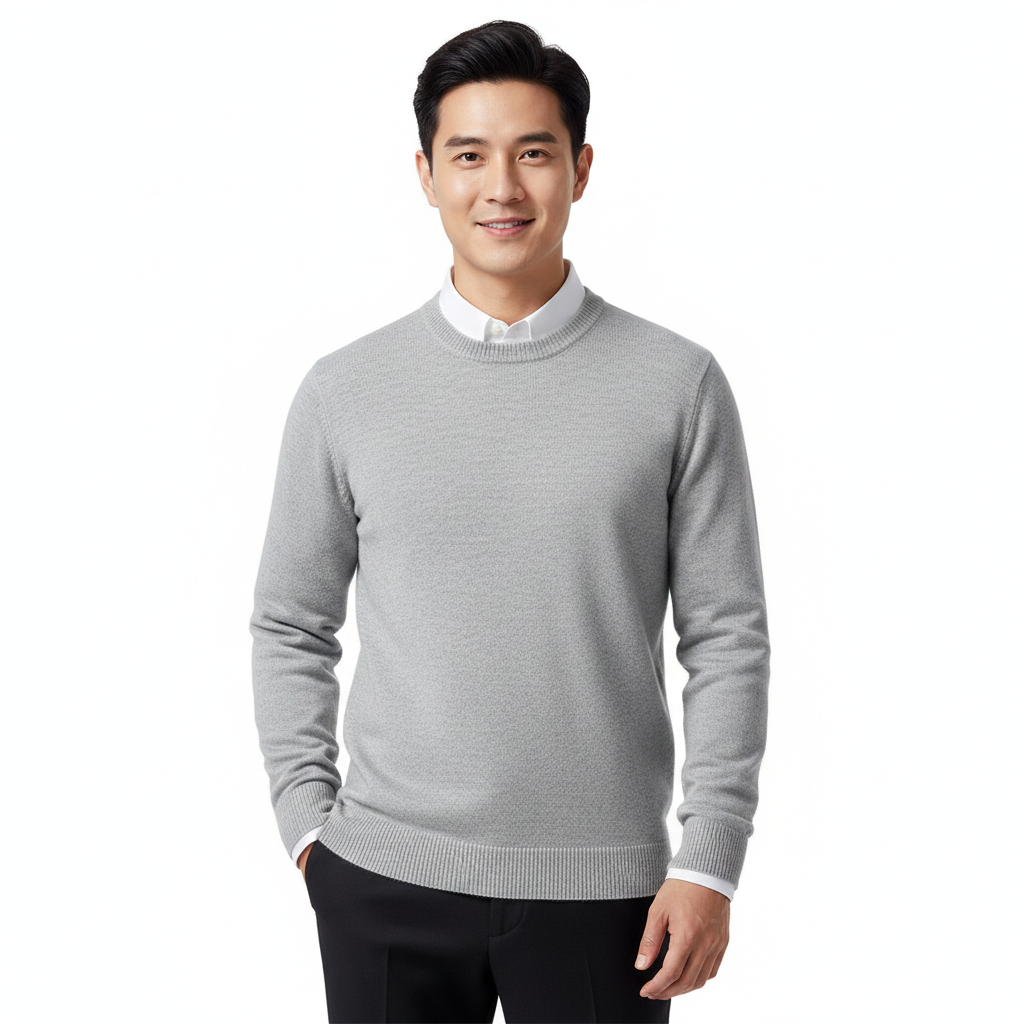 Men's Classic Crew Neck Sweater in Light Grey - front view