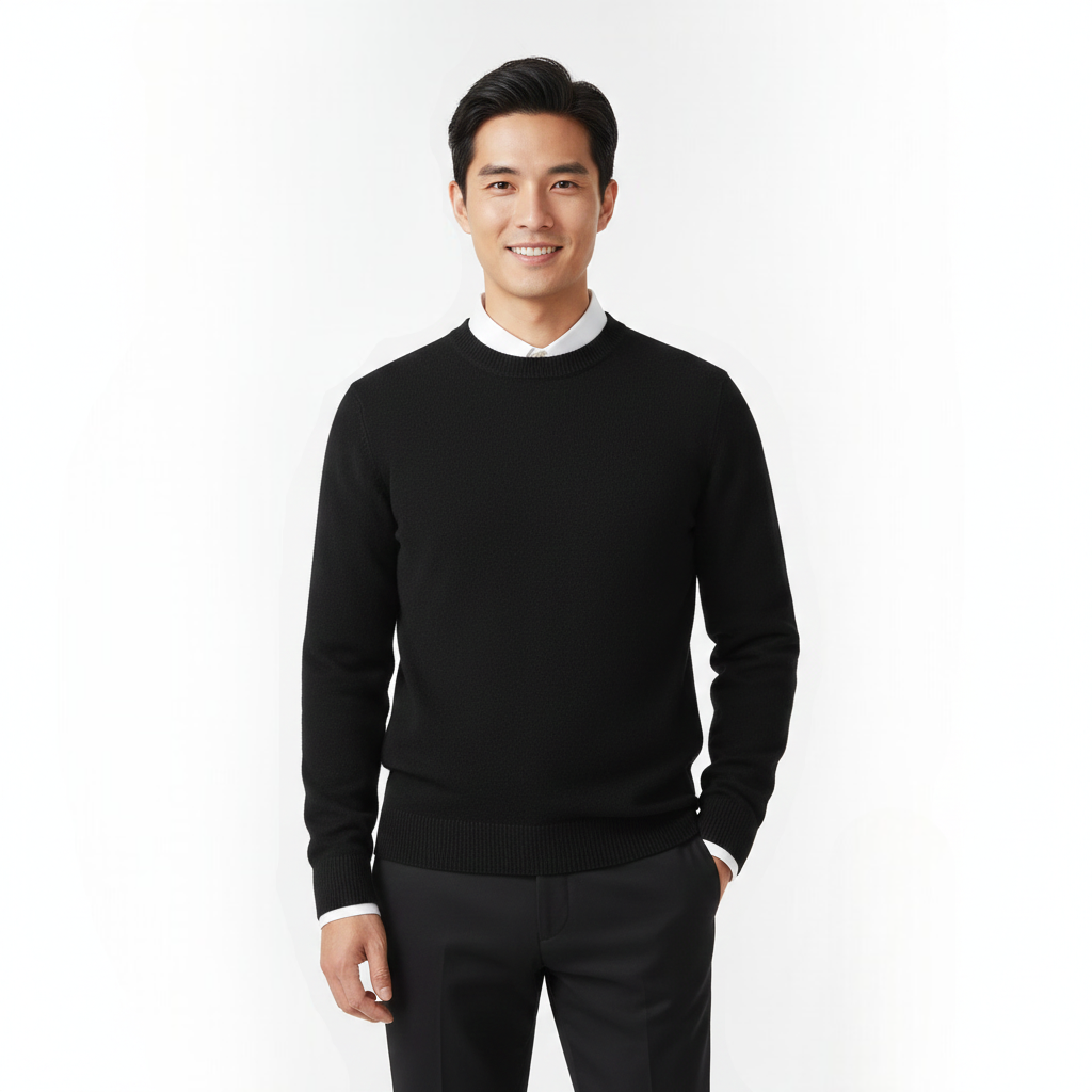 Men's Classic Crew Neck Sweater in Black - front view