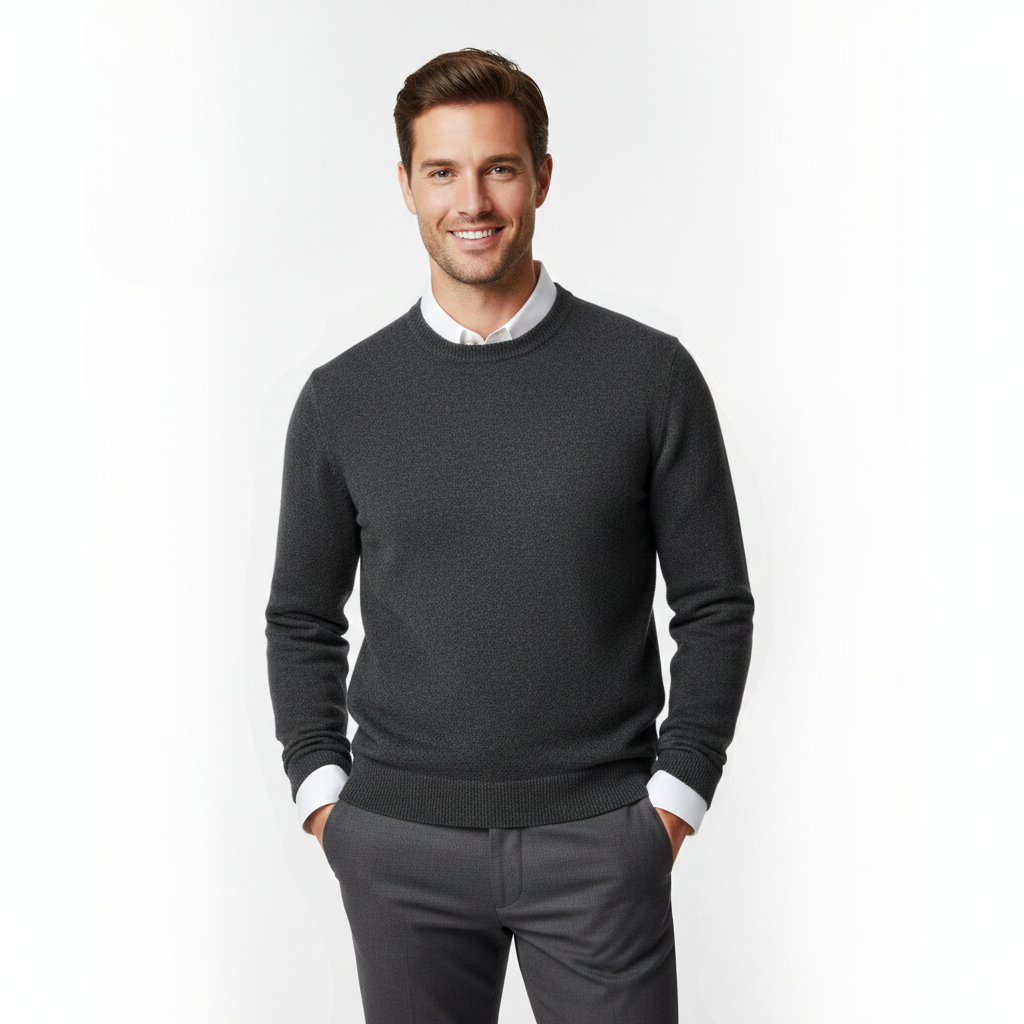 Men's Classic Crew Neck Sweater in Dark Grey - front view