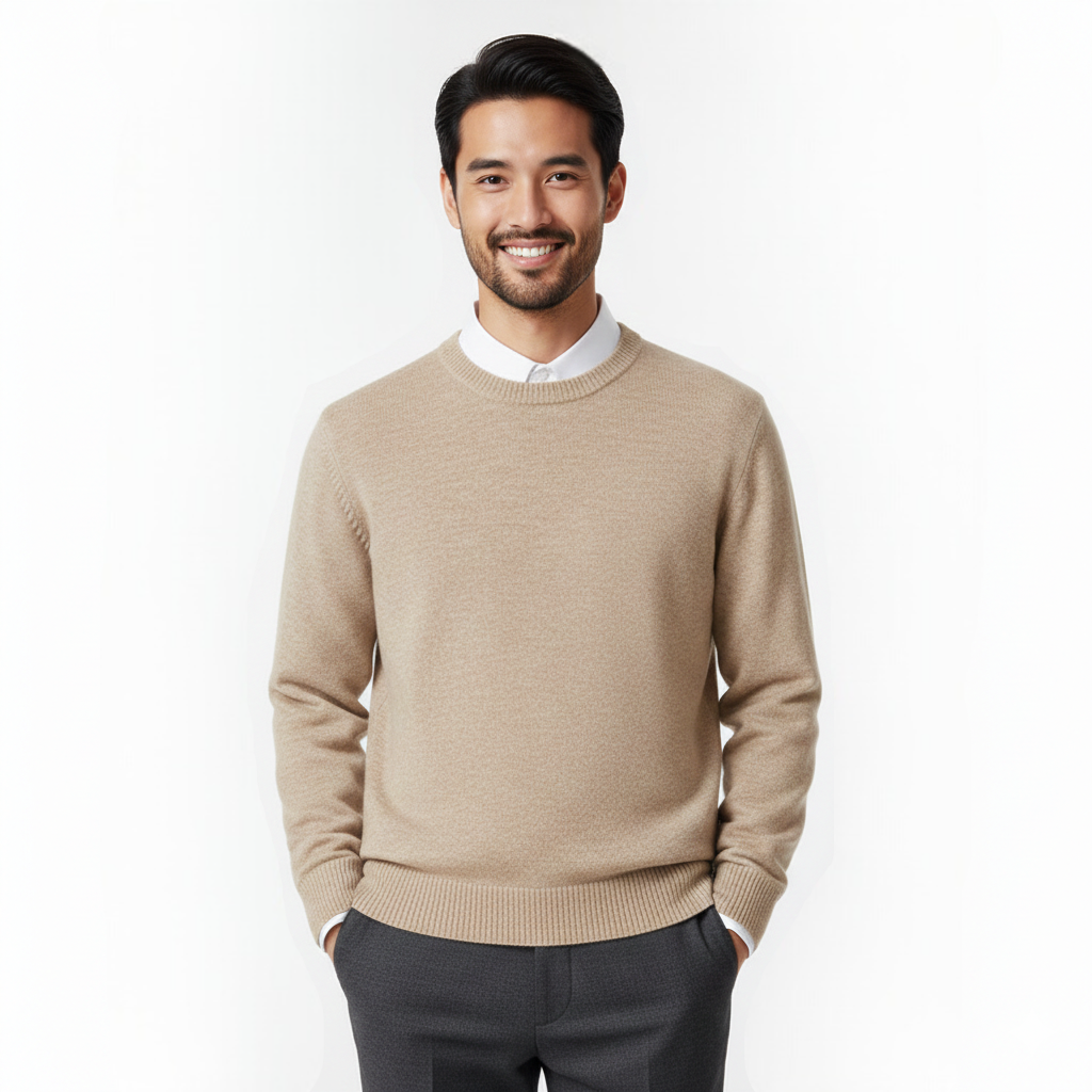 Men's Classic Crew Neck Sweater in Light Brown - front view