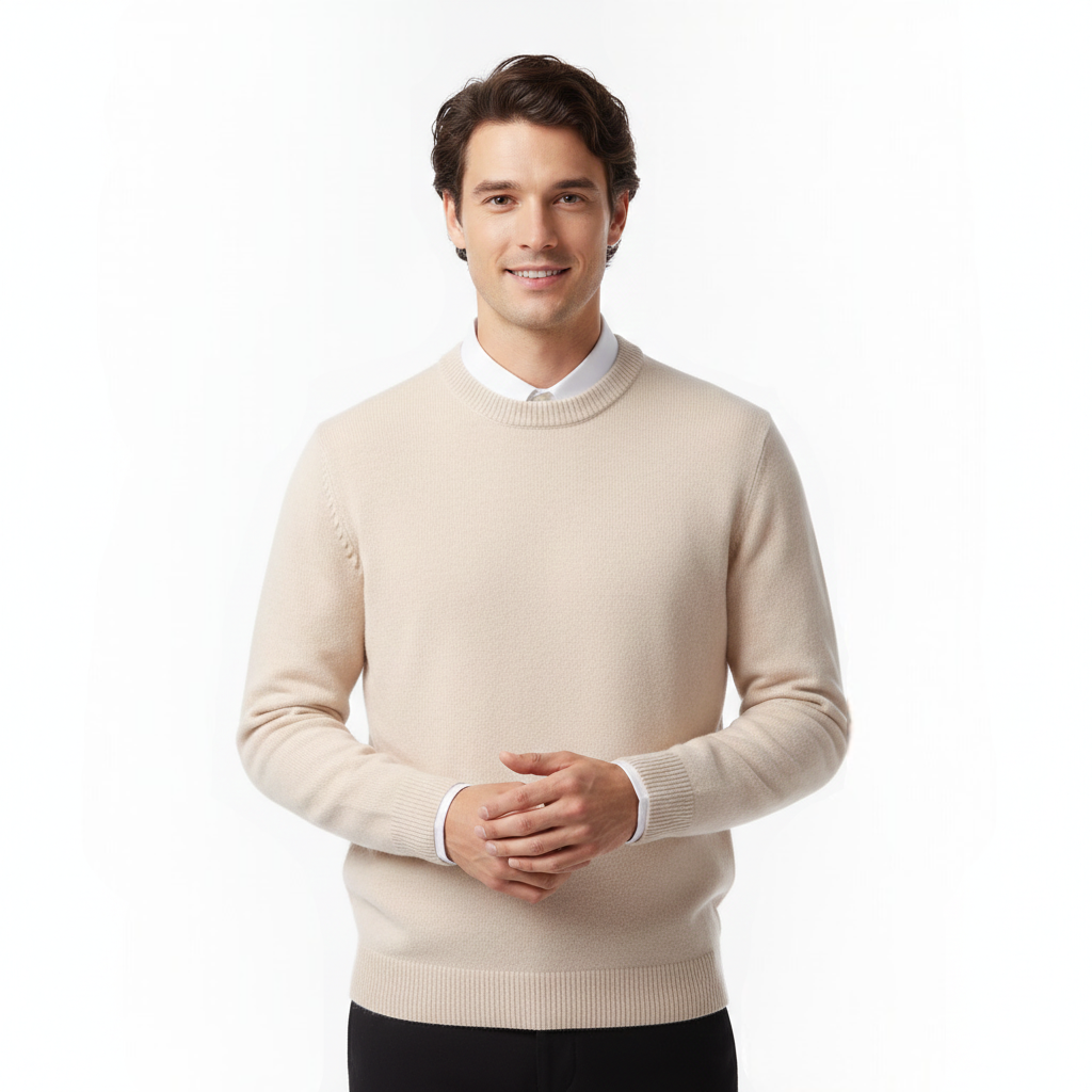 Men's Classic Crew Neck Sweater in Beige - front view